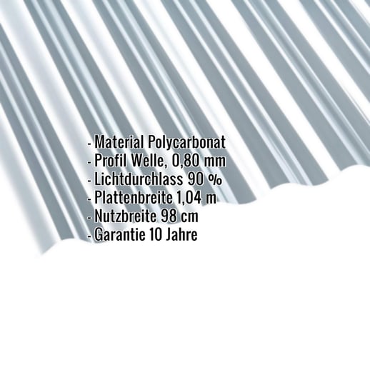 Polycarbonat Wellplatte | 76/18 | 0,80 mm | Klar | 2,00 m #2