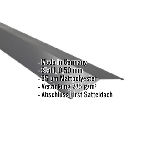 Firstblech flach | 14,5 x 14,5 cm | 150° | Stahl 0,50 mm | 35 µm Mattpolyester | 23 - Dunkelgrau #2