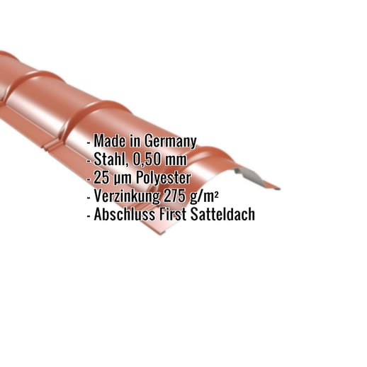 Firstblech halbrund | 1,86 m | Stahl 0,50 mm | 25 µm Polyester | 8004 - Kupferbraun #2