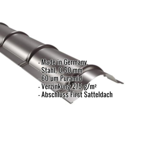 Firstblech halbrund | 1,86 m | Stahl 0,50 mm | 60 µm Puramid | 8017 - Schokoladenbraun #2