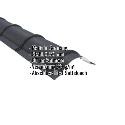 Firstblech halbrund | 1,86 m | Stahl 0,50 mm | 80 µm Shimoco | 7016 - Anthrazitgrau #2