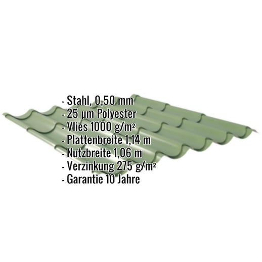 Pfannenblech 2/1060 | Anti-Tropf 1000 g/m² | Stahl 0,50 mm | 25 µm Polyester | 6011 - Resedagrün #2