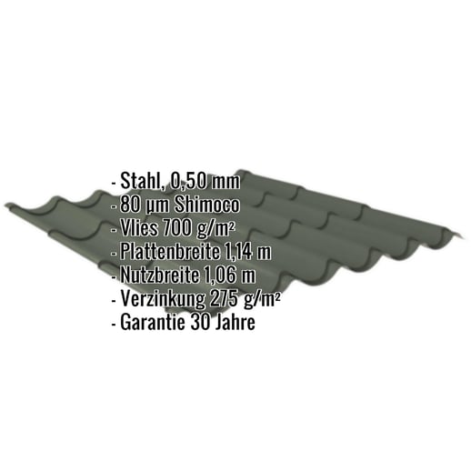Pfannenblech 2/1060 | Anti-Tropf 700 g/m² | Stahl 0,50 mm | 80 µm Shimoco | 6020 - Chromoxidgrün #2