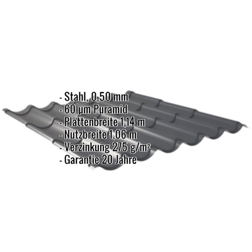 Pfannenblech 2/1060 | Stahl 0,50 mm | 60 µm Puramid | 7016 - Anthrazitgrau #2