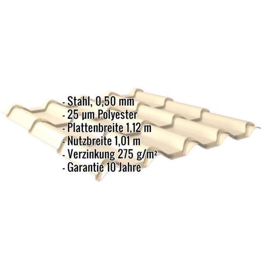 Pfannenblech EUROPA | Stahl 0,50 mm | 25 µm Polyester | 1015 - Hellelfenbein #2
