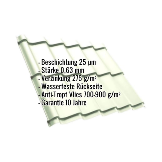 Pfannenblech Szafir 350/15 | Anti-Tropf 700 g/m² | Stahl 0,63 mm | 25 µm Polyester | 9002 - Grauweiß #2