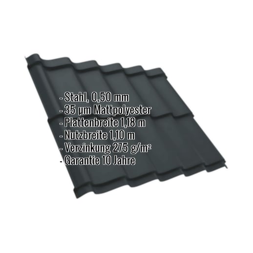Pfannenblech Szafir 350/15 | Stahl 0,50 mm | 35 µm Mattpolyester | 7016 - Anthrazitgrau #2