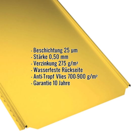 Stehfalzblech PD-510-S | Flach | Anti-Tropf 700 g/m² | Stahl 0,50 mm | 25 µm Polyester | 1021 - Rapsgelb #2
