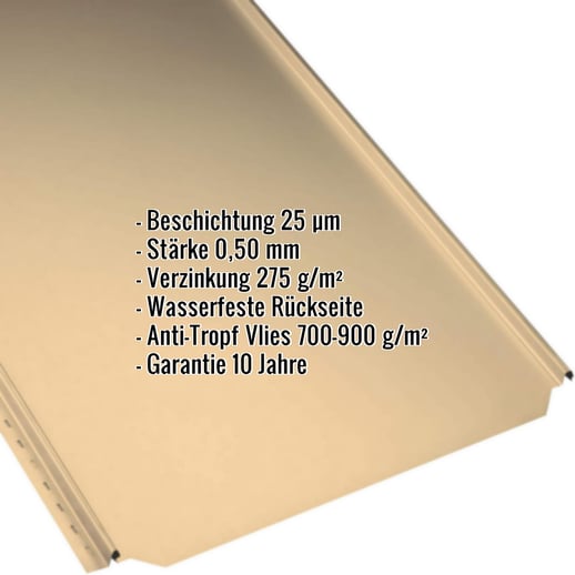Stehfalzblech PD-510-S | Flach | Anti-Tropf 700 g/m² | Stahl 0,50 mm | 25 µm Polyester | 1002 - Sandgelb #2