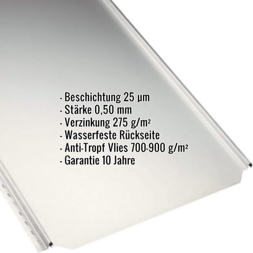 Stehfalzblech PD-510-S | Flach | Anti-Tropf 700 g/m² | Stahl 0,50 mm | 25 µm Polyester | 9002 - Grauweiß #2