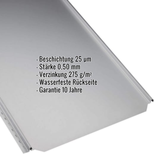 Stehfalzblech PD-510-S | Flach | Stahl 0,50 mm | 25 µm Polyester | 9006 - Weissaluminium #2