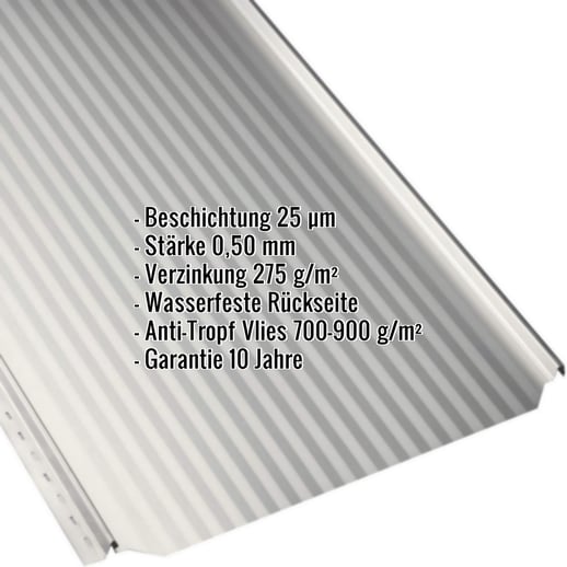 Stehfalzblech PD-510-S | Mikro | Anti-Tropf 700 g/m² | Stahl 0,50 mm | 25 µm Polyester | 9002 - Grauweiß #2