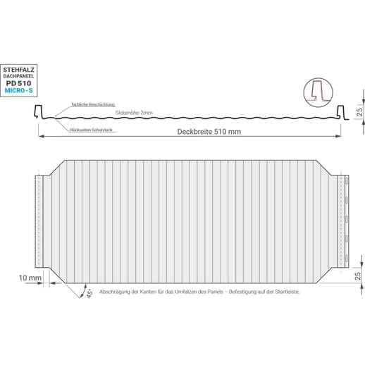 Stehfalzblech PD-510-S | Mikro | Anti-Tropf 700 g/m² | Stahl 0,50 mm | 25 µm Polyester | 9002 - Grauweiß #13