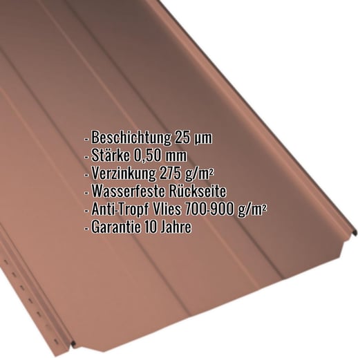 Stehfalzblech PD-510-S | Trapez | Anti-Tropf 700 g/m² | Stahl 0,50 mm | 25 µm Polyester | 8004 - Kupferbraun #2