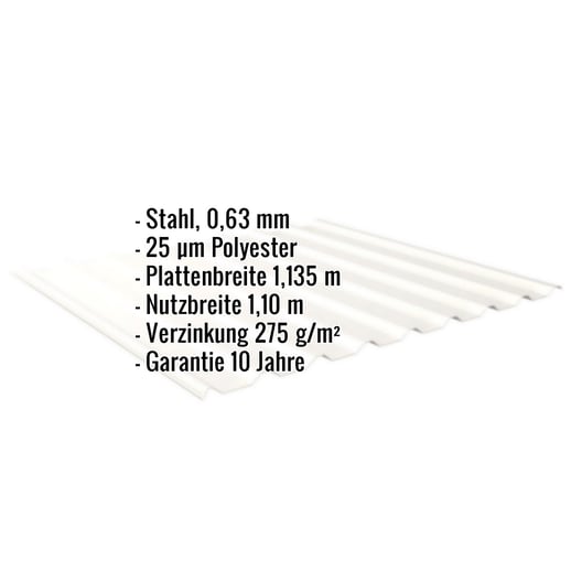 Trapezblech 20/1100 | Dach | Stahl 0,63 mm | 25 µm Polyester | 9010 - Reinweiß #2