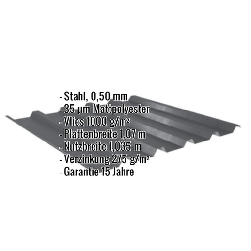 Trapezblech 35/207 | Dach | Anti-Tropf 1000 g/m² | Stahl 0,50 mm | 35 µm Mattpolyester | 23 - Dunkelgrau #2