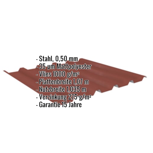 Trapezblech 35/207 | Dach | Anti-Tropf 1000 g/m² | Stahl 0,50 mm | 35 µm Mattpolyester | 29 - Rot #2