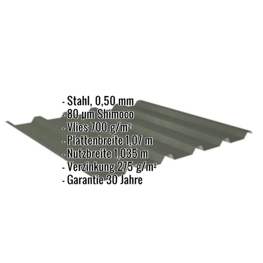 Trapezblech 35/207 | Dach | Anti-Tropf 700 g/m² | Stahl 0,50 mm | 80 µm Shimoco | 6020 - Chromoxidgrün #2