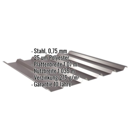 Trapezblech 35/207 | Dach | Stahl 0,75 mm | 25 µm Polyester | 8017 - Schokoladenbraun #2
