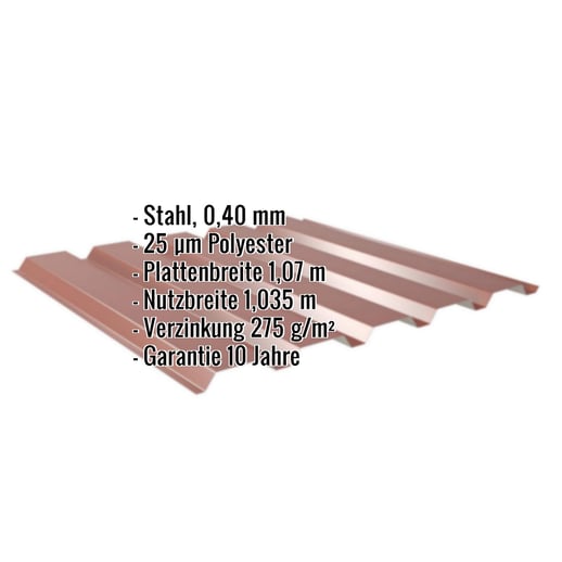 Trapezblech 35/207 | Wand | Sonderposten | Stahl 0,40 mm | 25 µm Polyester | 8012 - Rotbraun #2