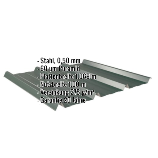 Trapezblech 45/333 | Dach | Stahl 0,50 mm | 60 µm Puramid | 6005 - Moosgrün #2