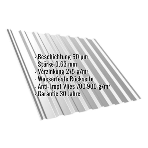Trapezblech T20M | Dach | Anti-Tropf 700 g/m² | Stahl 0,63 mm | 50 µm PURLAK® | 9006 - Weißaluminium #2