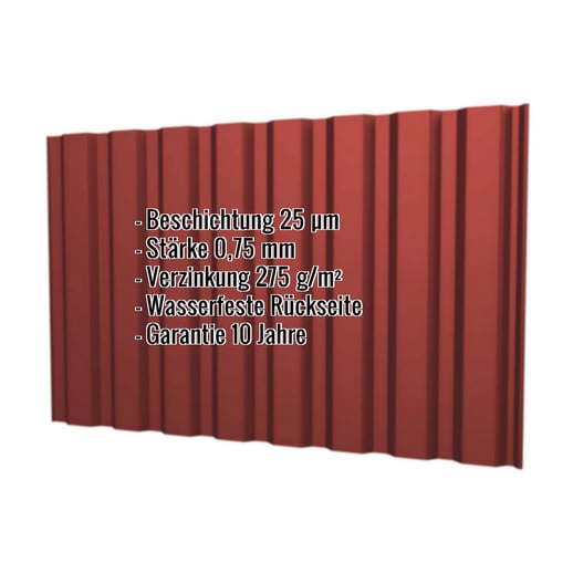 Trapezblech T20M | Wand | Stahl 0,75 mm | 25 µm Polyester | 028 - Kirschrot #2
