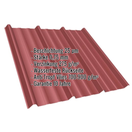 Trapezblech T45/333M | Dach | Anti-Tropf 700 g/m² | Stahl 0,75 mm | 25 µm Polyester | 028 - Kirschrot #2