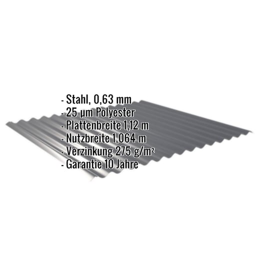 Wellblech 18/1064 | Dach | Stahl 0,63 mm | 25 µm Polyester | 7016 - Anthrazitgrau #2