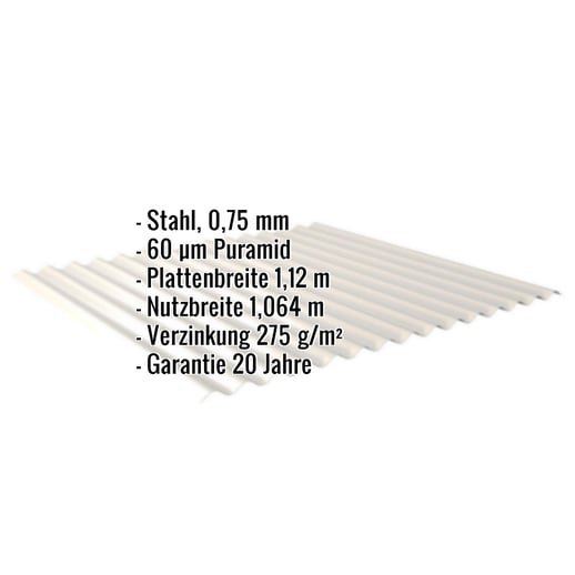 Wellblech 18/1064 | Wand | Stahl 0,75 mm | 60 µm Puramid | 9002 - Grauweiß #2