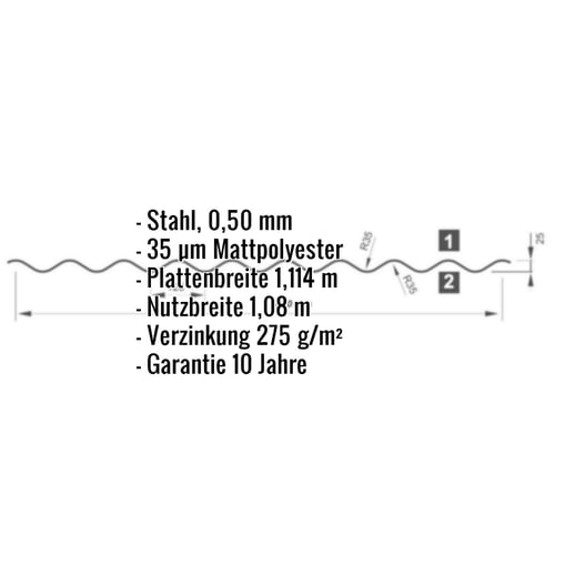 Wellblech PF25W | Wand | Stahl 0,50 mm | 35 µm Mattpolyester | 750 - Ziegelrot #2