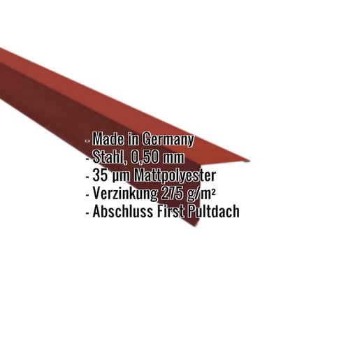 Pultabschluss | 11,5 x 11,5 cm | 80° | Stahl 0,50 mm | 35 µm Mattpolyester | 29 - Rot #2