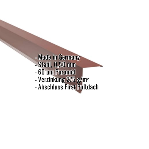 Pultabschluss | 11,5 x 11,5 cm | 80° | Stahl 0,50 mm | 60 µm Puramid | 8012 - Rotbraun #2