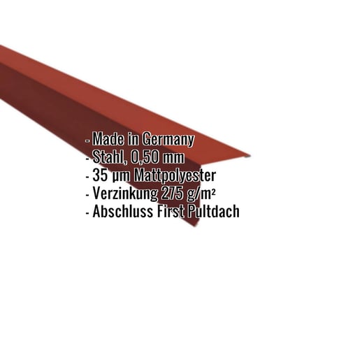 Pultabschluss | 11,5 x 11,5 cm | 85° | Stahl 0,50 mm | 35 µm Mattpolyester | 29 - Rot #2