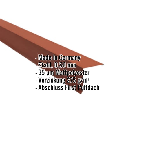 Pultabschluss | 11,5 x 11,5 cm | 85° | Stahl 0,50 mm | 35 µm Mattpolyester | 75 - Ziegelrot #2