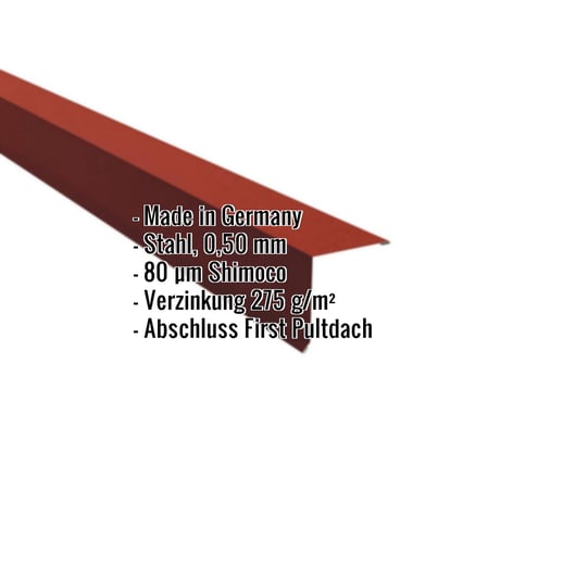 Pultabschluss | 11,5 x 11,5 cm | 85° | Stahl 0,50 mm | 80 µm Shimoco | 3009 - Oxidrot #2