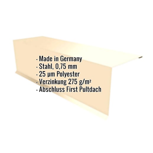 Pultabschluss | 15 cm x 15 cm x 2,00 m | 80° | Stahl 0,75 mm | 25 µm Polyester | 1015 - Hellelfenbein #2