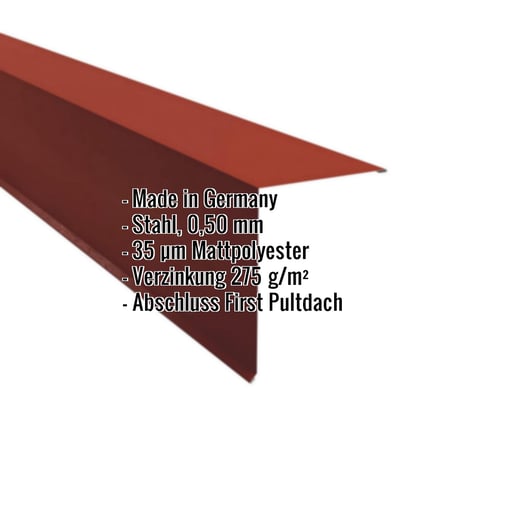 Pultabschluss | 20 x 25 cm | 85° | Stahl 0,50 mm | 35 µm Mattpolyester | 29 - Rot #2