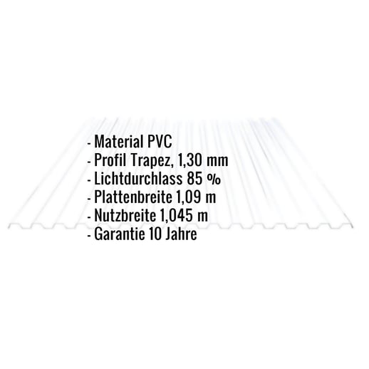 PVC Spundwandplatte | 70/18 | 1,30 mm | Klarbläulich | 2,00 m #2
