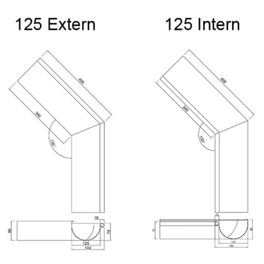 Rinnenaußenwinkel 135° | Stahl | Ø 125 mm | 7016 - Anthrazitgrau #2