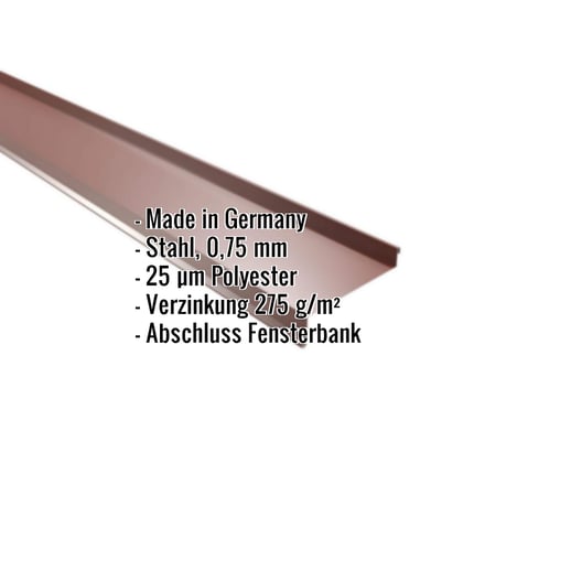 Sohlbank | 5 cm x 11,5 cm x 4 cm x 2,00 m | Stahl 0,75 mm | 25 µm Polyester | 8012 - Rotbraun #2