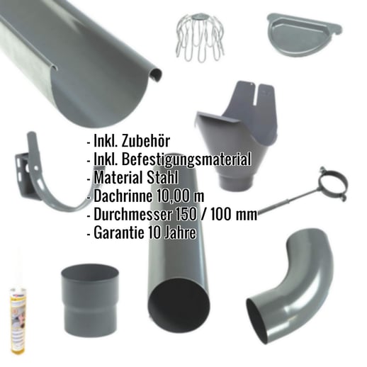 Stahl Dachrinnen Sparpaket 10,00 m | Ø 150/100 mm | Farbe Graphit #2