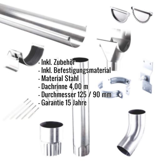 Stahl Dachrinnen Sparpaket 4,00 m | Ø 125/90 mm | Verzinkt #2