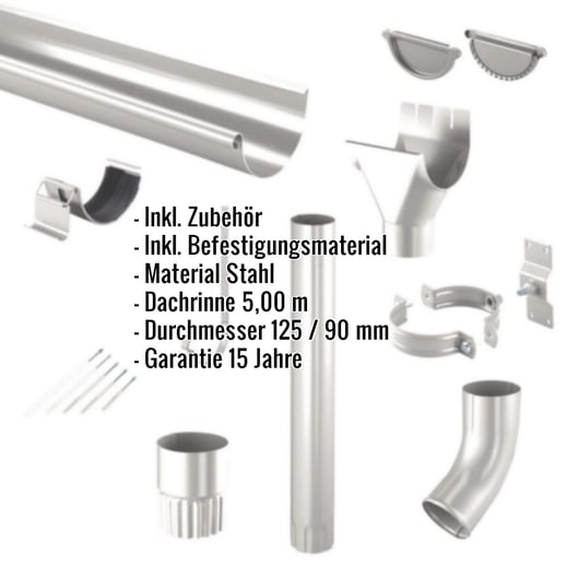 Stahl Dachrinnen Sparpaket 5 m | Ø 125/90 mm | 9007 - Graualuminium #2