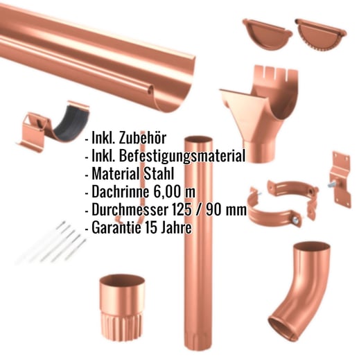 Stahl Dachrinnen Sparpaket 6 m | Ø 125/90 mm | 8004 - Kupferbraun #2