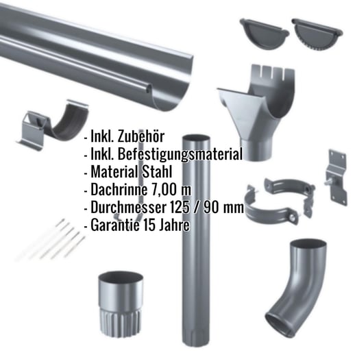 Stahl Dachrinnen Sparpaket 7 m | Ø 125/90 mm | 7016 - Anthrazitgrau #2