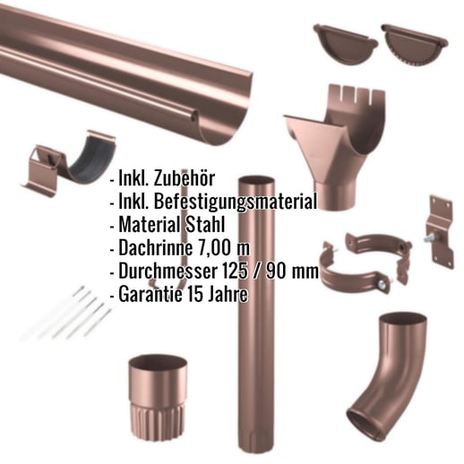 Stahl Dachrinnen Sparpaket 7 m | Ø 125/90 mm | 8017 - Schokoladenbraun #2