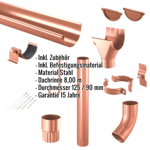 Stahl Dachrinnen Sparpaket 8 m | Ø 125/90 mm | 8004 - Kupferbraun #2