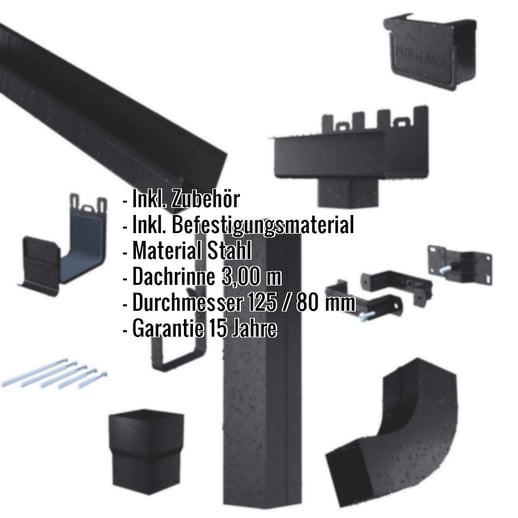 Stahl Kastenrinnen Sparpaket 3,00 m | Ø 125/80 mm | 9005 - Tiefschwarz #2