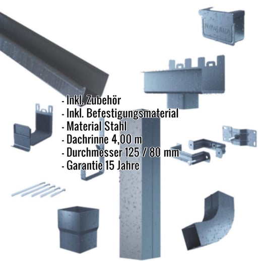 Stahl Kastenrinnen Sparpaket 4,00 m | Ø 125/80 mm | 7016 - Anthrazitgrau #2